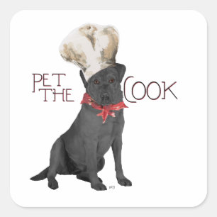 Sticker Carré Cuisinier Labrador Retriever Noir