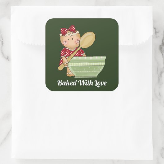 Sticker Carré Cuit avec amour ajouter message cuisson gingembre (Sac)