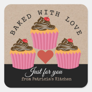 Sticker Carré Cuit Avec Des Cupcakes Amoureux Pour Vous, Papier 