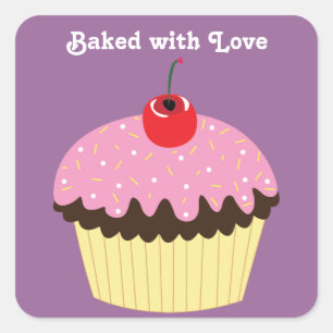 Sticker Carré Cuit avec le gâteau rose Love