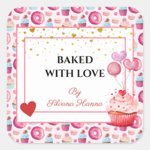 Sticker Carré Cuits avec Amour - Jolies Cupcakes & Donuts