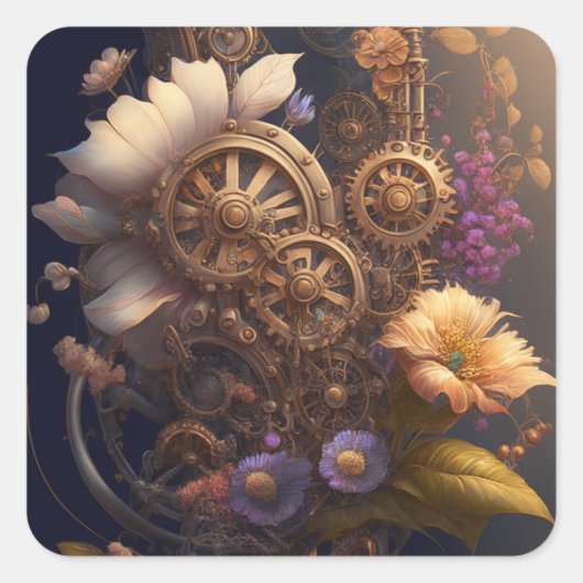 Sticker Carré Cuivre Steampunk Purple Fleurs Mariage unique (Devant)