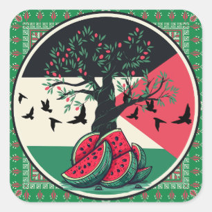 Sticker Carré culture palestienne   pastèque palestine, olive t