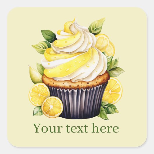 Sticker Carré cupcake au citron mignon ajouter du texte (Devant)