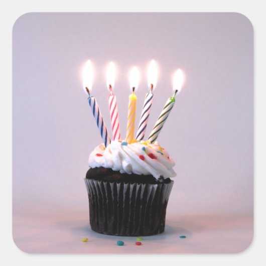 Sticker Carré Cupcake d'anniversaire avec bougies (Devant)
