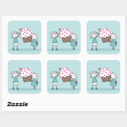 Sticker Carré Cupcake Love (Feuille)