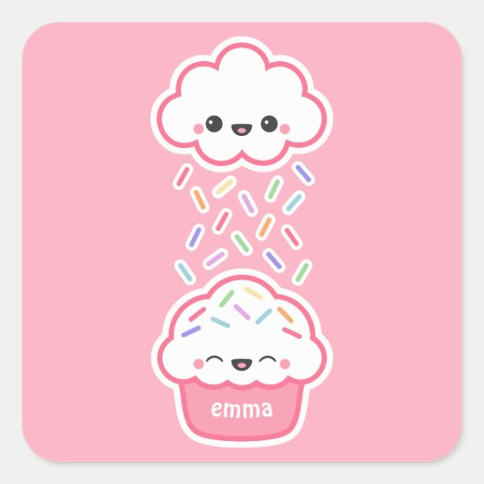Sticker Carré Cupcake mignonne avec arroses (Devant)