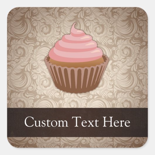 Sticker Carré Cupcake rose/Brown (Devant)