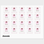 Sticker Carré Cupcake rose Confetti Anniversaire Fête Favoriser (Feuille)