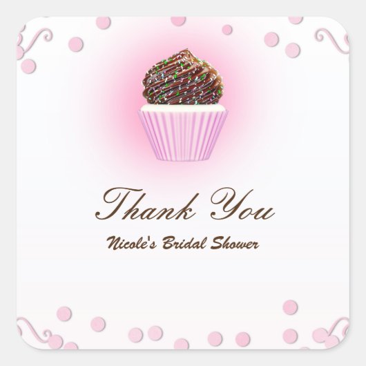 Sticker Carré Cupcake rose Confetti Anniversaire Fête Favoriser (Devant)