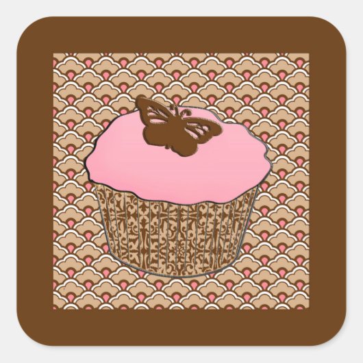 Sticker Carré Cupcake rose fraise (Devant)