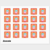 Sticker Carré Cupcake rose orange turquoise Nom (Feuille)