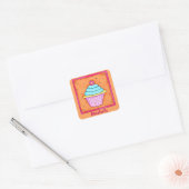 Sticker Carré Cupcake rose orange turquoise Nom (Enveloppe)