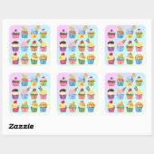 Sticker Carré Cupcakes Add Your Name Monogram Delicious Treats (Feuille)