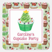 Sticker Carré Cupcakes de Noël Aquarelle (Devant)