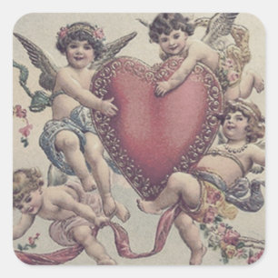 Sticker Carré Cupidon Chérubin Ange Cœur Fleurs