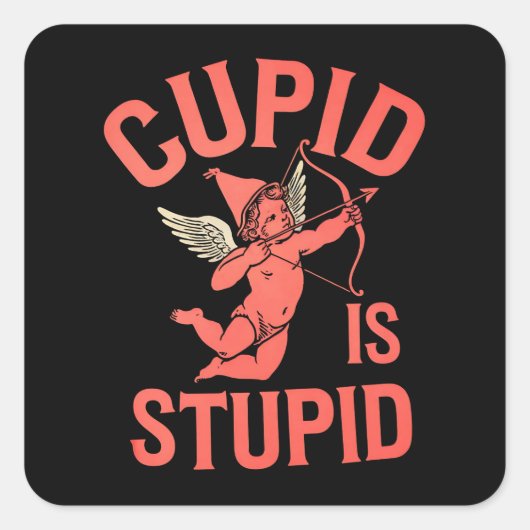 Sticker Carré Cupidon est stupide et drôle la Saint-Valentin (Devant)
