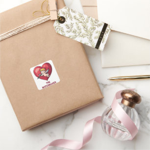 Sticker Carré Cupidon sur le coeur rouge