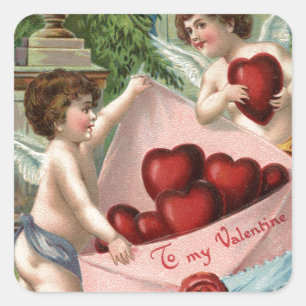 Sticker Carré Cupids vintages Valentine