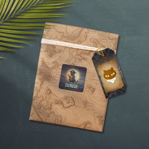 Sticker Carré Curieux chat pirate déchiffrer les mystères antiqu