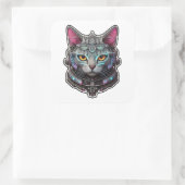 Sticker Carré Curieux Kitty dans un cyber-casque (Sac)
