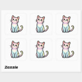 Sticker Carré Curious Cat – Cute Kawaii Animal Illustration (Feuille)