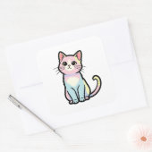 Sticker Carré Curious Cat – Cute Kawaii Animal Illustration (Enveloppe)
