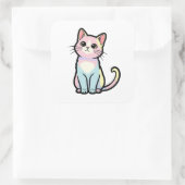 Sticker Carré Curious Cat – Cute Kawaii Animal Illustration (Sac)