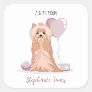 Sticker Carré Curte Yorkshire Terrier Anniversaire
