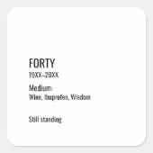 Sticker Carré Custom 40th Birthday Funny Museum Label Chic (Devant)