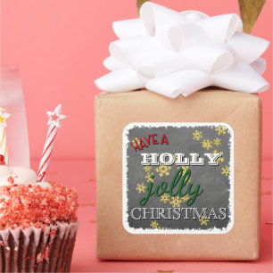 Sticker Carré Custom Avoir Holly Jolly Noël Sur Blackboard