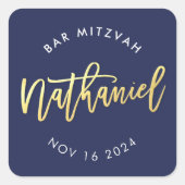 Sticker Carré CUSTOM Bar Mitzvah pour marine + or Nathaniel (Devant)