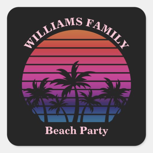 Sticker Carré Custom Beach Party Tropical Sunset Palm Trees (Devant)