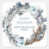 Sticker Carré Custom, Blue et blanc Elegance Wreath, Holiday (Devant)