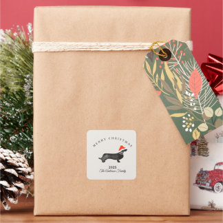 Sticker Carré Custom Christmas red gray santa dachsund