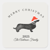 Sticker Carré Custom Christmas red gray santa dachsund (Devant)