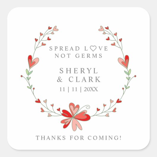 Sticker Carré Custom Coral Floral Wreath Wedding Sanitizer Gel (Devant)