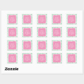 Sticker Carré Custom Family Name Modern Pink & Green Christmas (Feuille)