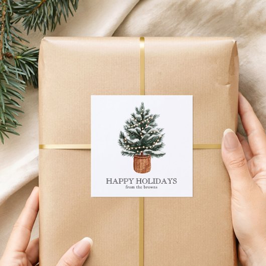 Sticker Carré Custom Happy Holidays Cute Boho Christmas Tree