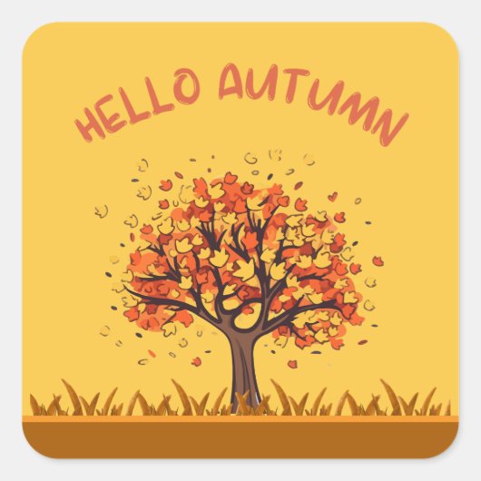 Sticker Carré Custom "Hello Autumn" Colorful Fall Leaves (Devant)