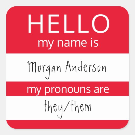 Sticker Carré Custom HELLO Mon Nom Pronouns Est Un Badge (Devant)