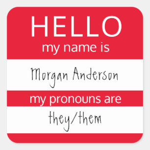 Sticker Carré Custom HELLO Mon Nom Pronouns Est Un Badge