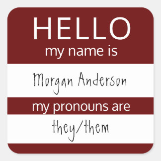 Sticker Carré Custom HELLO Mon Nom Pronouns Est Un Badge
