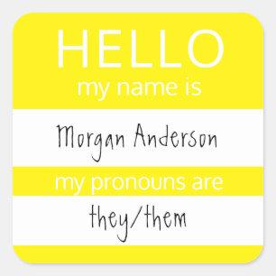Sticker Carré Custom HELLO Mon Nom Pronouns Est Un Badge
