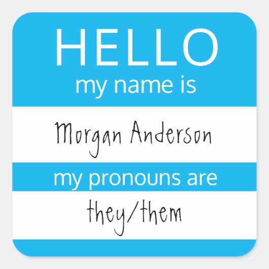 Sticker Carré Custom HELLO Mon Nom Pronouns Est Un Badge (Devant)