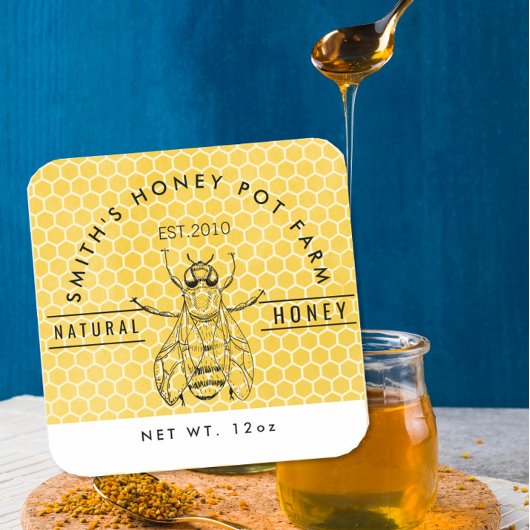 Sticker Carré Custom Honey Jar Label | Beekeeper Farm Style