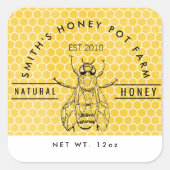 Sticker Carré Custom Honey Jar Label | Beekeeper Farm Style (Devant)