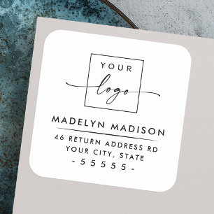 Sticker Carré Custom logo modern minimalist white return address