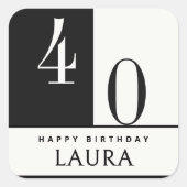 Sticker Carré Custom Name & Age Black and White Birthday (Devant)