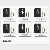 Sticker Carré Custom Name & Age Black and White Birthday (Feuille)